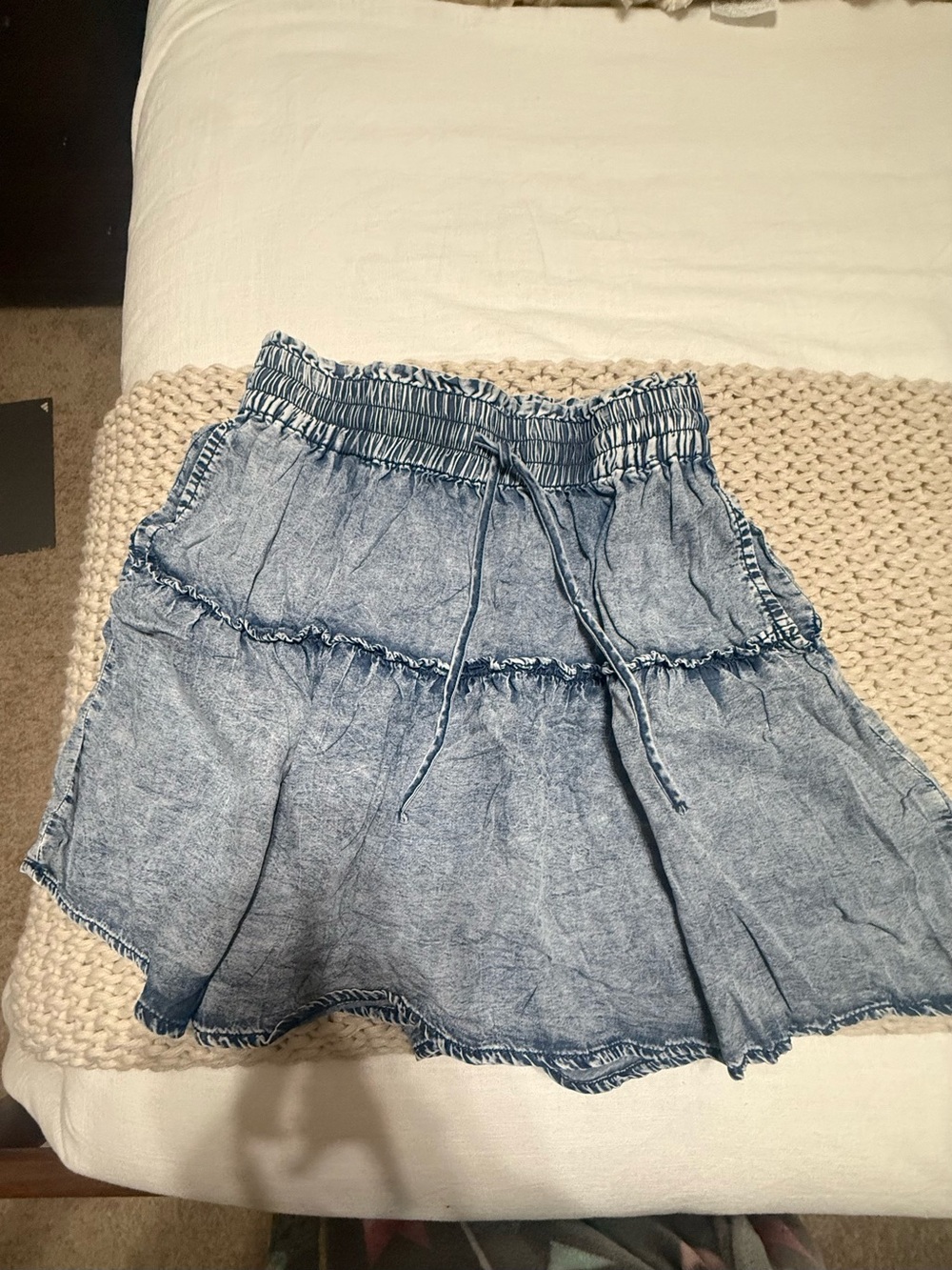Doe & Rae Light Blue Washed Denim Tiered Skirt